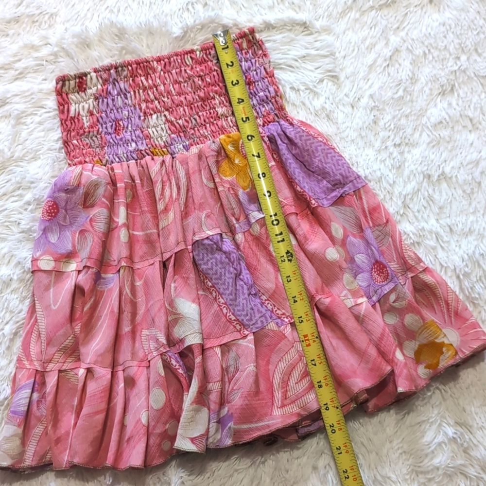 Y2K Silk Blend Floral Fairy Smocked High Waist Fairycore Mini Skirt - Picture 5 of 6
